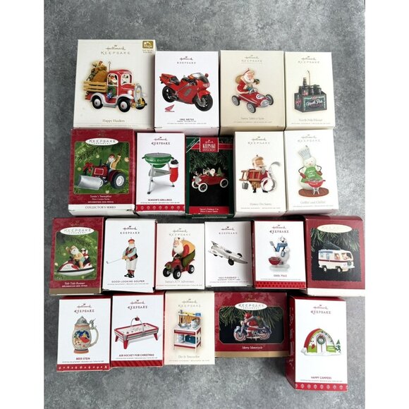 Hallmark MENS HOBBIES Ornaments Lot Of 20 Guy Stuff Golf Grilling Truck Camp NEW
